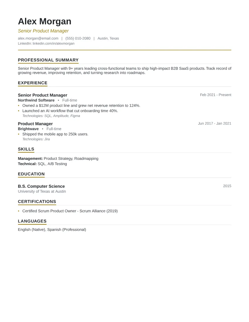 ATS-Friendly Standard resume template preview