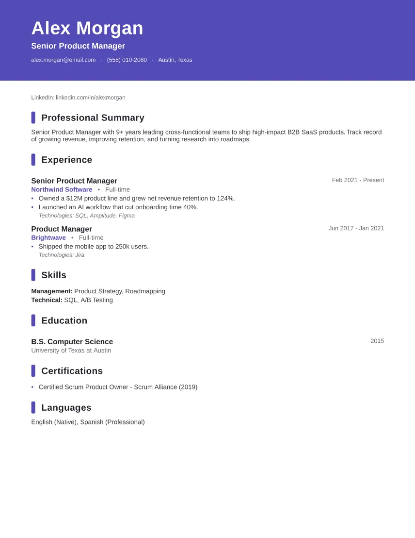 Creative Designer resume template preview