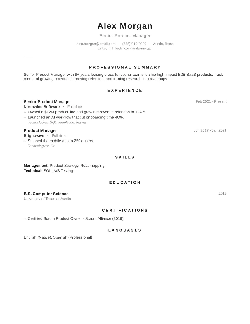 Minimal Clean resume template preview