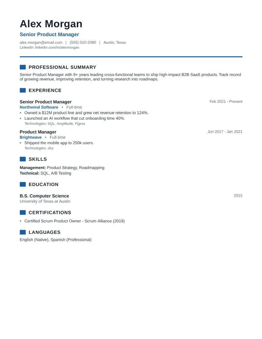 Modern Corporate resume template preview